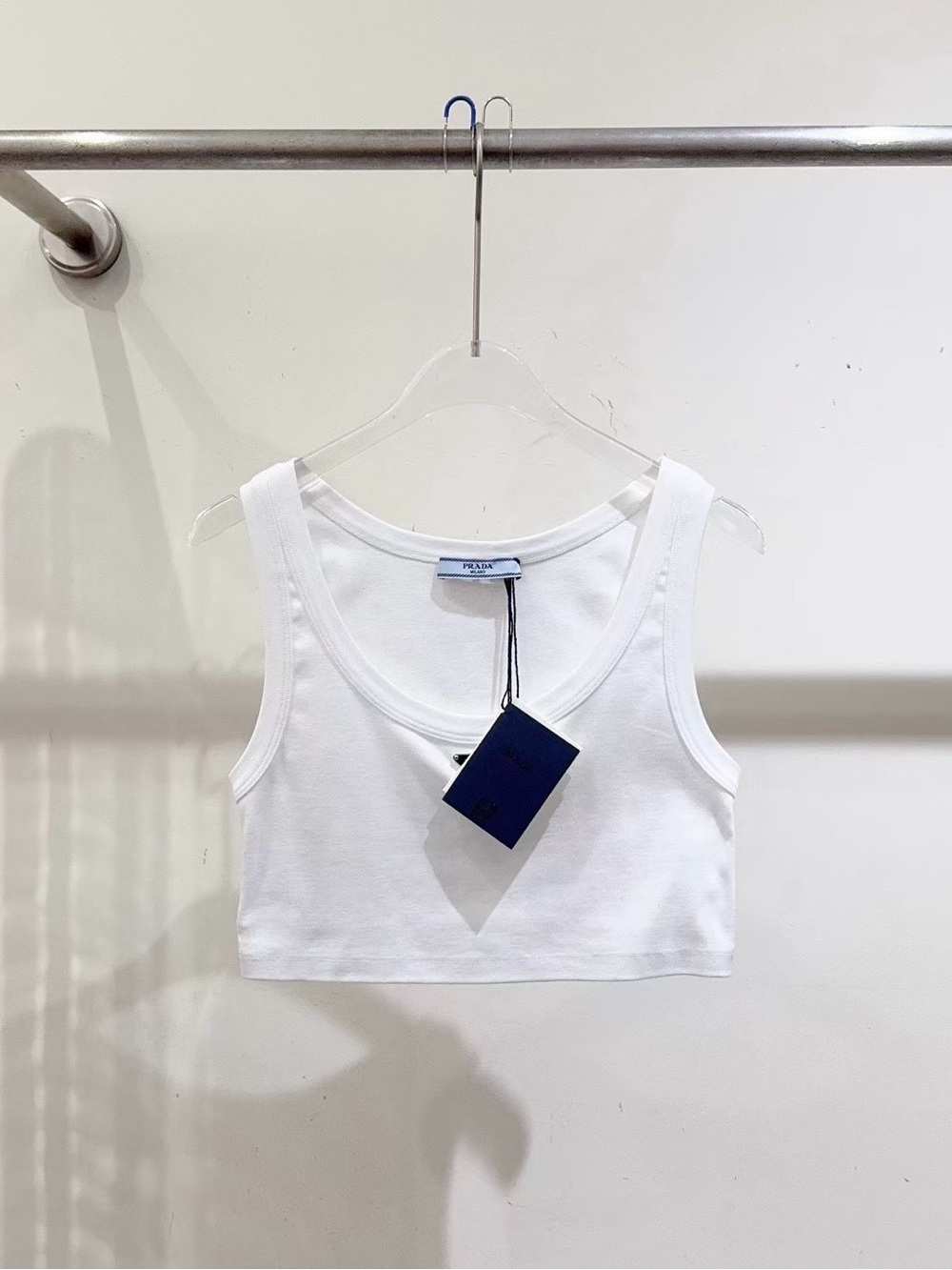 Prada White Ribbed Crop Tank